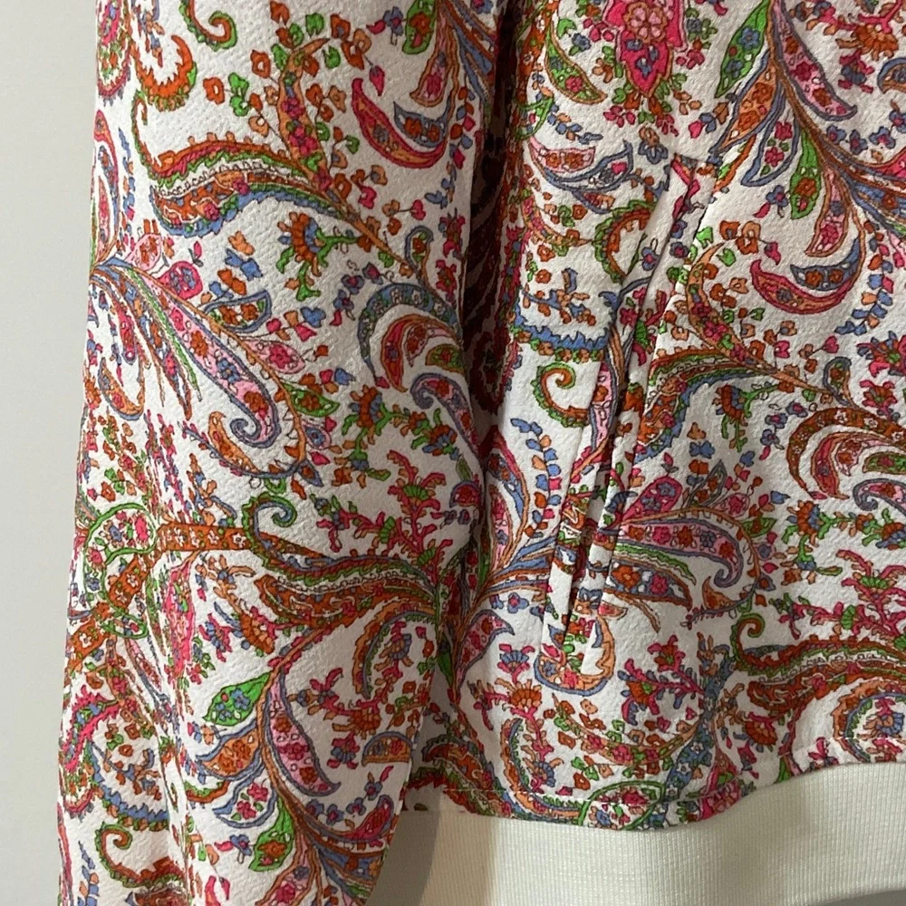 Size PL,PXL Ruff Hewn White Paisley Zip-Front Bomber Jacket w/ Colorful Accents